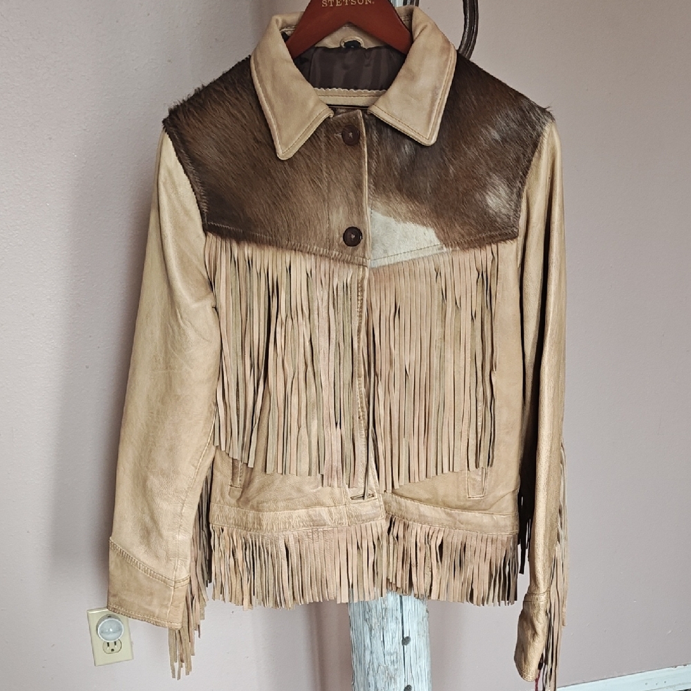 STS Ranchwear Tan and Brown Leather Fringe Jacket